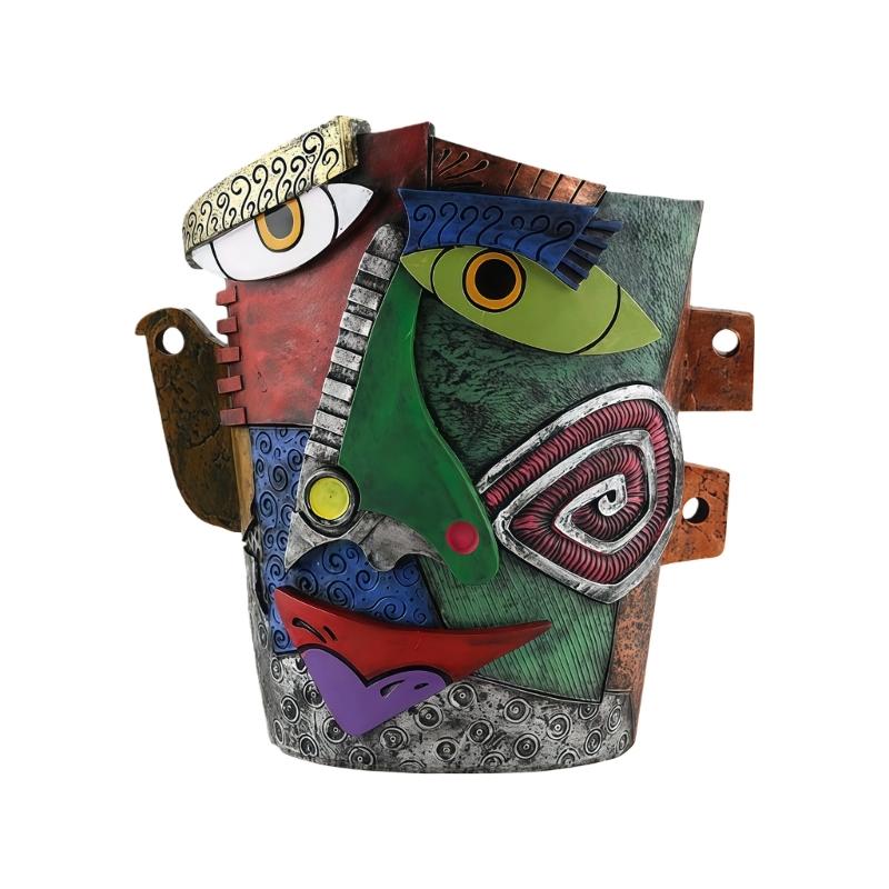 Vibrant Abstract Face Pot Handcrafted Art Piece Drainage Hole Included Anti Fade Suitable For Indoor And Outdoor Spaces