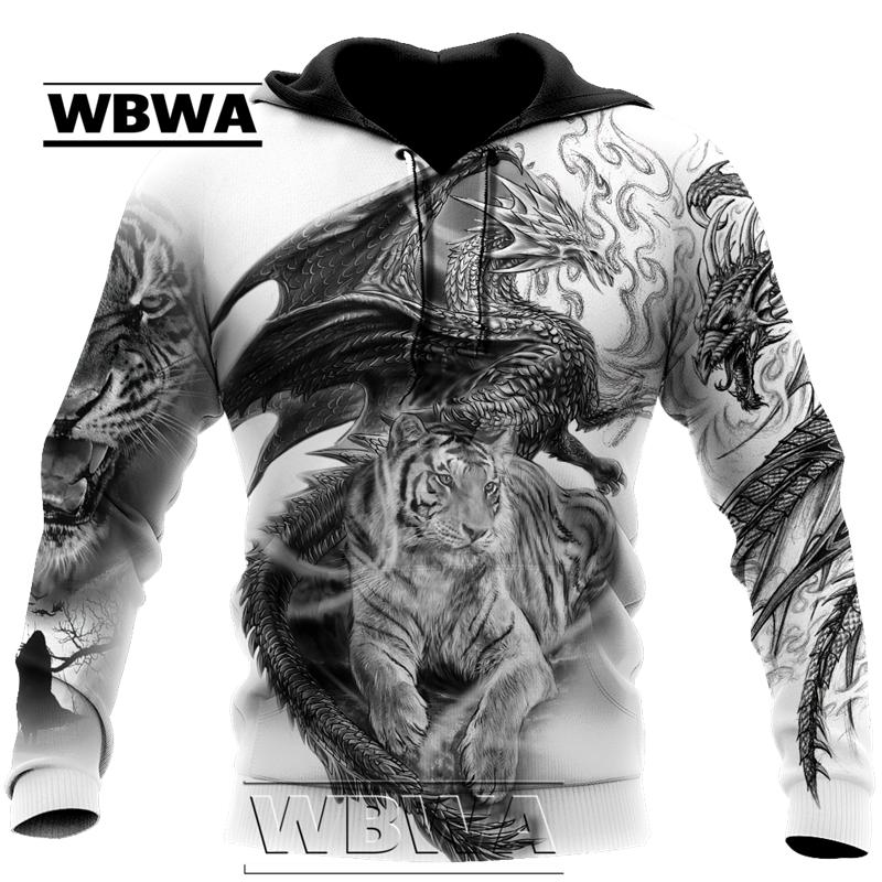Spring Autumn Dragon And Tiger Tattoos 3D Print Unisex Deluxe Hoodie Men Sweatshirt Streetwear Pullover Casual Jacket Tracksuit