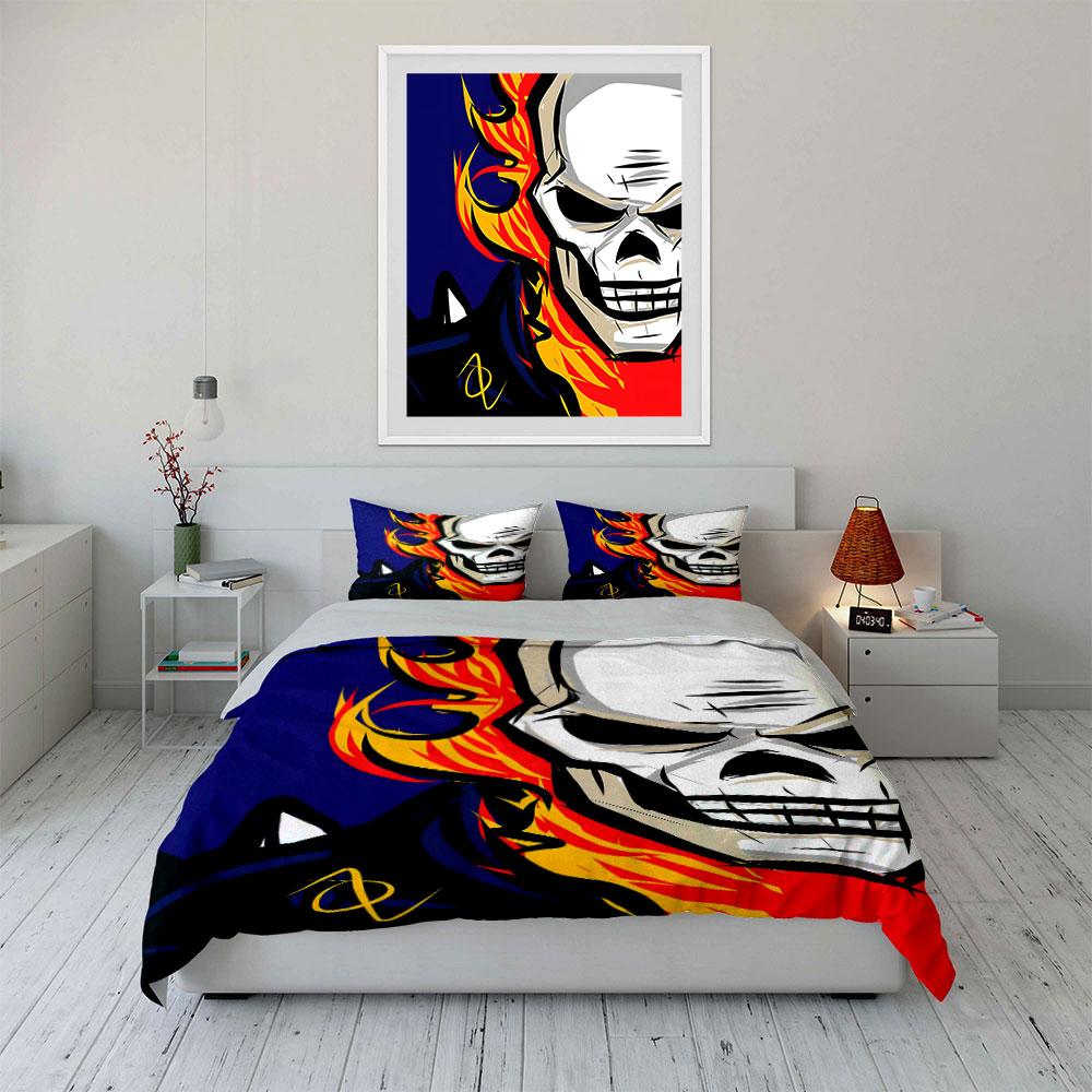 Skull with fiery flames. Bedding sets Duvet cover sets Duvet covers Pillowcases(1*Duvet Cover 2*Pillowcases without duvet insert)