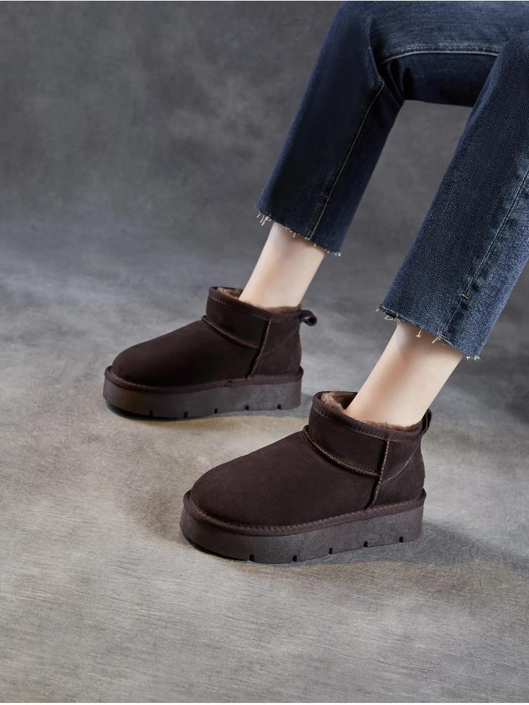 Johnature Замшевые женские короткие ботинки на толстой подошве, зимние, универсальные, с толстым плюшем, теплые, слипоны