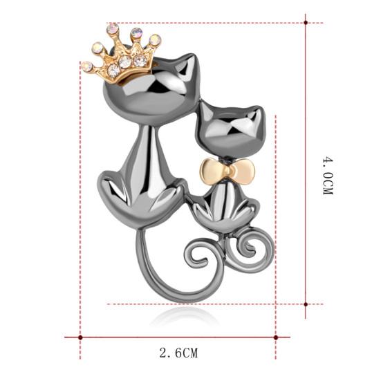 Fashion Jewelry Shiny Cute Double Cats Kitten Crown Brooch Pin Gift