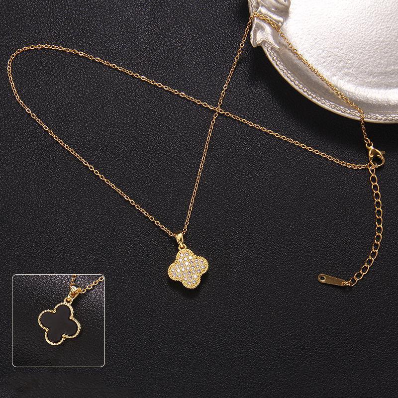 Новое двухстороннее ожерелье с четырьмя листьями травы, женские украшения из титановой стали