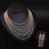 Gold Tassel Necklace Earrings Set Women's Multi-layer Jewelry Dress Fashion Accessories