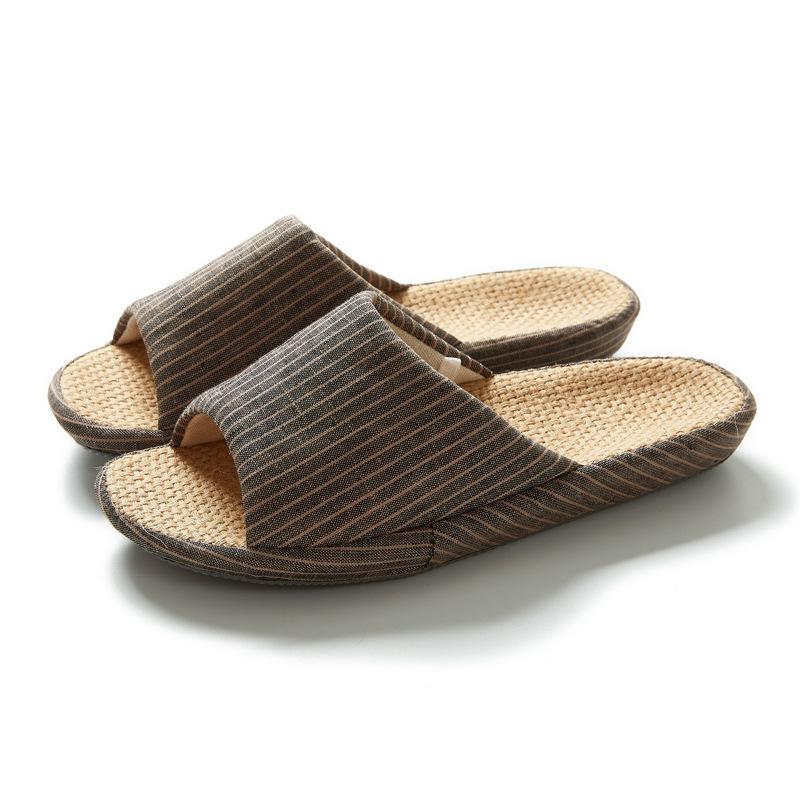 Strictly Selected, Japanese-style Vertical Stripes, Spring and Summer Thick-soled Linen Home Four-season Couple Home Basin Bottom Slippers