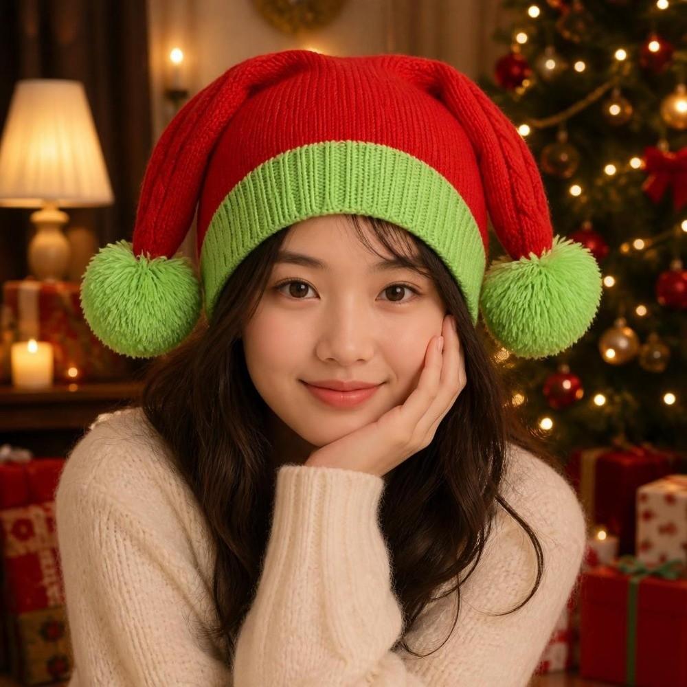 Knitted Fabric Christmas Beanie Hat Stretchy Fit Holiday Knit Cap Winter Santa Hat Christmas Party