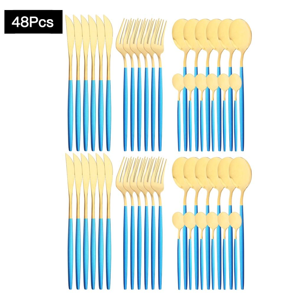 48Pcs Gold Mirror Polishing Cutlery Set Stainless Steel Dinnerware Tableware Knife Fork Spoon Coffee Spoon Flatware Home Party