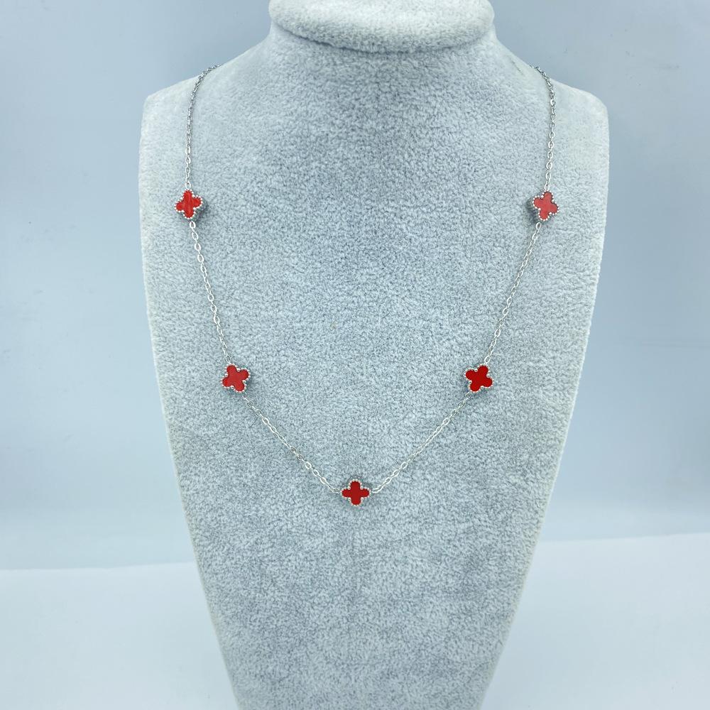 9MM Titanium Steel Four-leaf Clover Shell 5 Flowers Necklace Women's New Light Luxury Hundred Lock Bone Chain Shell Collar Jewelry