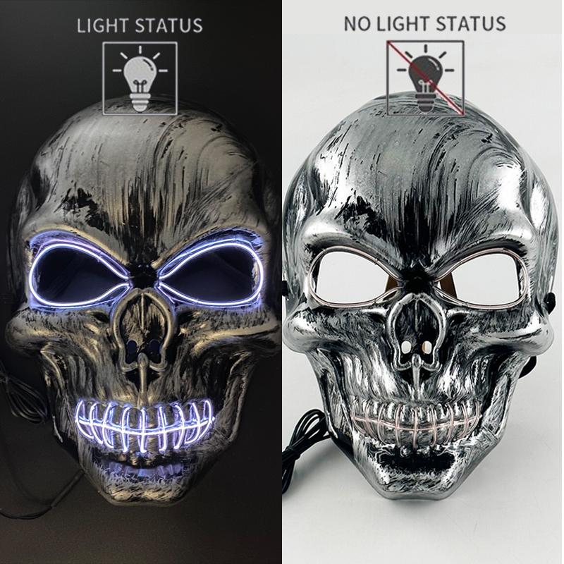 Skull Full Face Mask Halloween Cosplay Horror Luminous LED Mask 10 Single Color for Choice Party Glow Mask