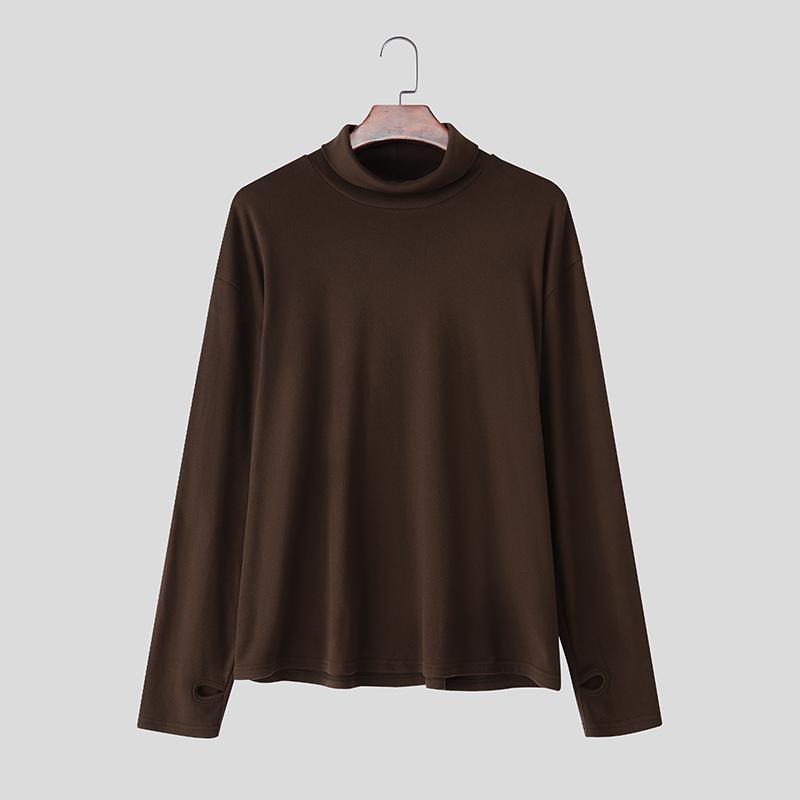 INCERUN Spring Autumn Men Solid Color High Collar Long Sleeve Fitted Tops Undershirts