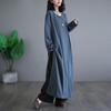 Spring Women Denim Dress Cotton Casual Vintage Loose Oversized Dress Long Sleeve Basic