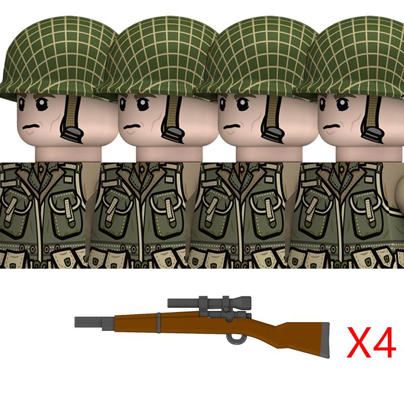 Вторая Мировая Война Американские Рейнджеры Военные Солдаты Строительные Блоки Армия США Пехота Медицинские Солдаты Шлемы Базука Оружие Кирпичики Игрушки