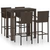 5 Piece Garden Bar Set with Armrests Poly Rattan Brown