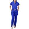 Women's Loose And Comfortable V-neck Short Sleeved Workwear With Multiple Pockets Suit Set