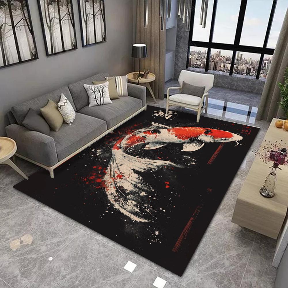 Японский ковер с кои, красный, белый, ковер с цветущей сакурой, восточный коврик, нескользящий, мягкий, украшение для дома, гостиная, прочный напольный коврик