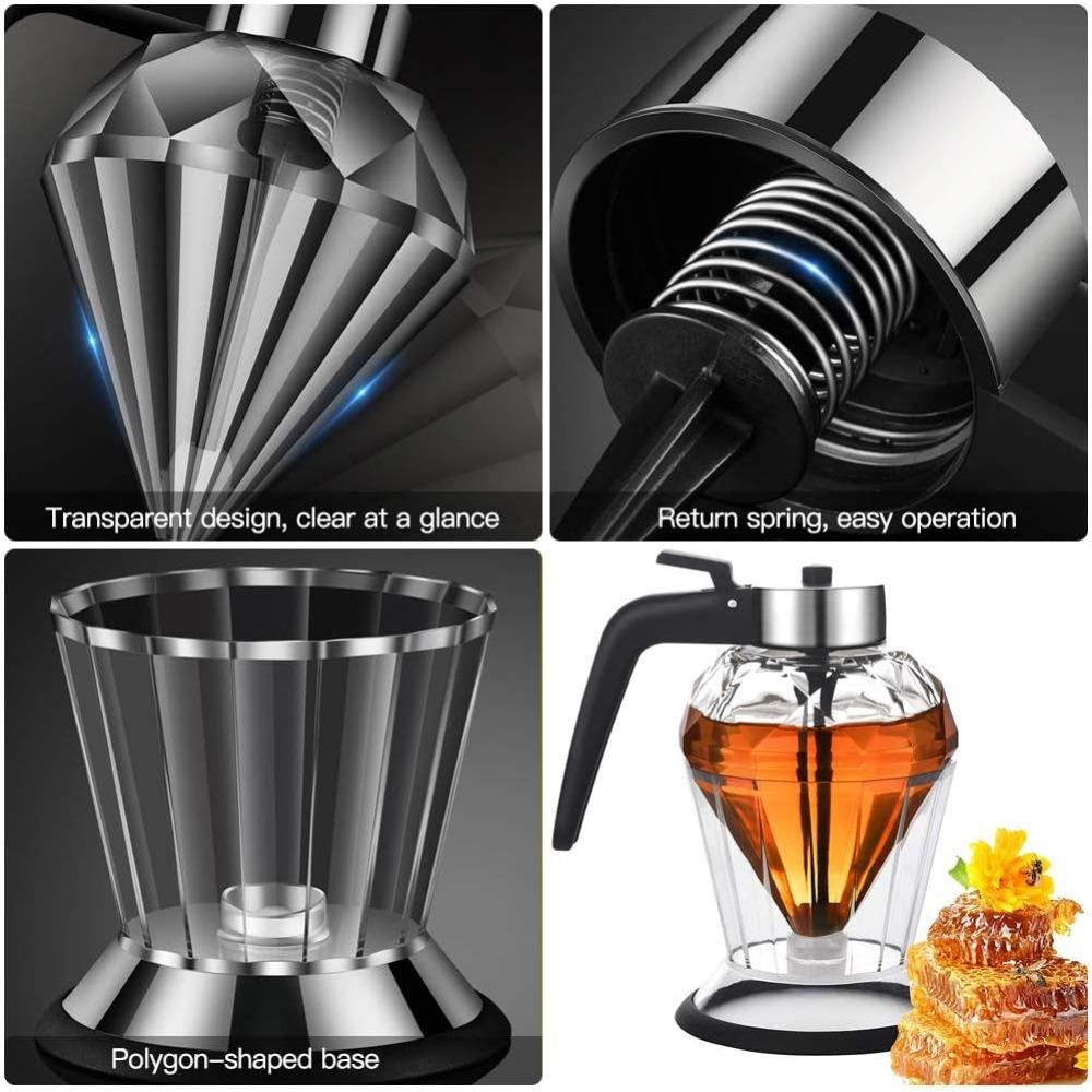 Стеклянный диспенсер для меда в форме ромба, 200 мл, большая емкость, многофункциональный флакон для масла, диспенсеры для уксуса и соуса, кухонный инструмент