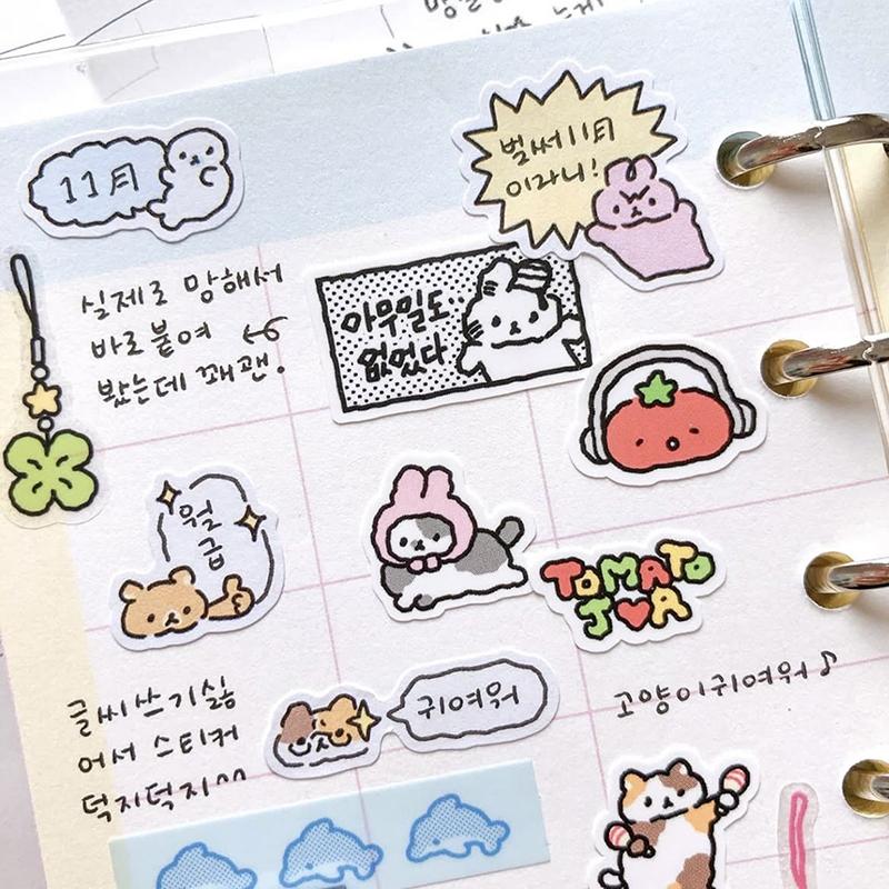 1/3 Sheets Korean Cute Graffiti Style Rabbit Cartoon Stickers Kawaii Animal Decals Hand Account Diary Scrapbook Sticker
