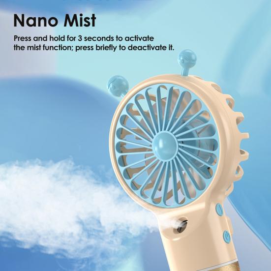 Spray Fan Cartoon Snail Design Silent Motor Mini Handheld Tabletop Fan with Water Mist Cooling USB Rechargeable Handheld Fan