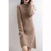 Women's Medium-Length Knitted Cashmere Sweater Dress with Half-High Collar