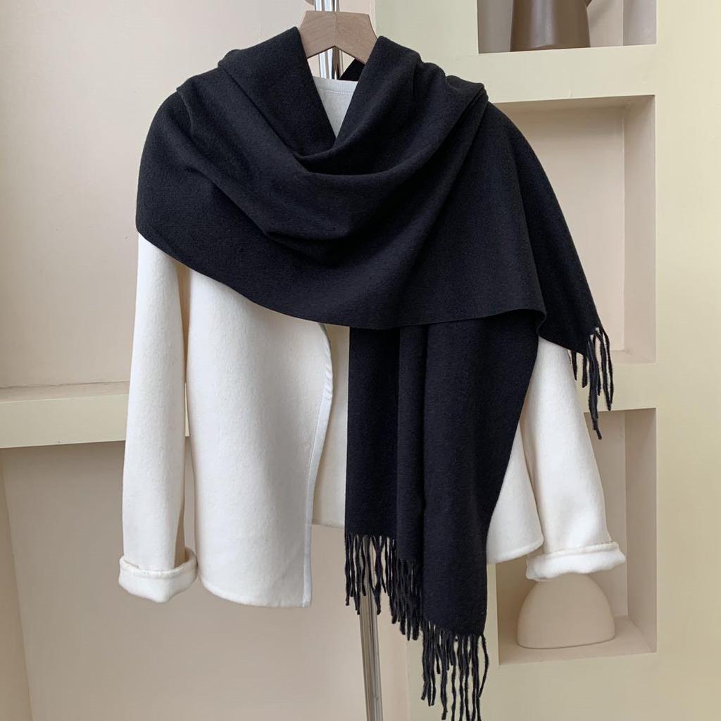 Women's Winter Japanese & Korean Solid Color Shawl - Premium Imitation Cashmere, Custom Logo, Long Autumn/Winter Scarf