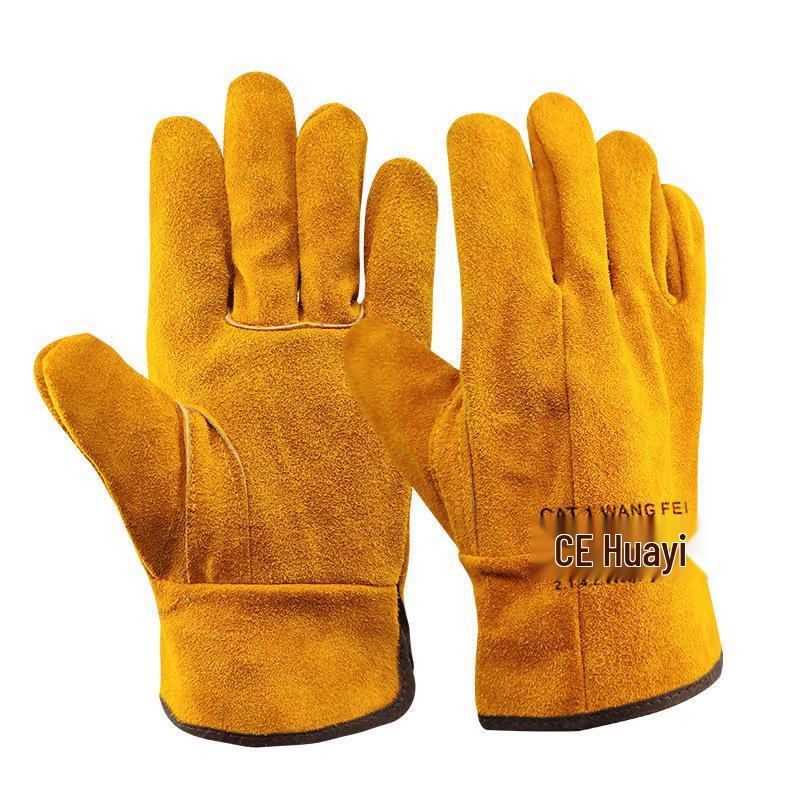 Золотистые термостойкие сварочные перчатки из коровьей кожи - Прочные, нескользящие, утепленные, двухслойная кожа для водителей и сварщиков