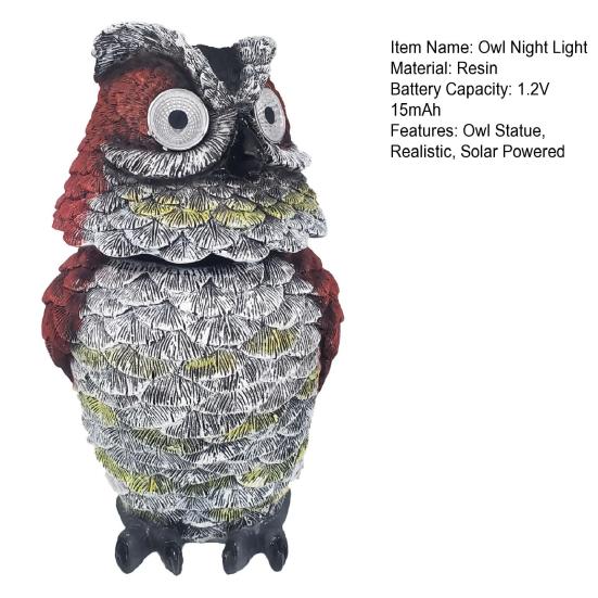 Статуя совы, ночник, реалистичная садовая статуя совы со светящимися глазами на солнечной энергии, скульптура совы из смолы, украшение для крыльца, патио, лужайки