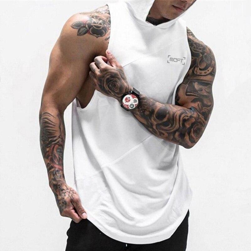 Muscleguys Американская уличная мода мужская простая безрукавка футболка свободный жилет с капюшоном с принтом