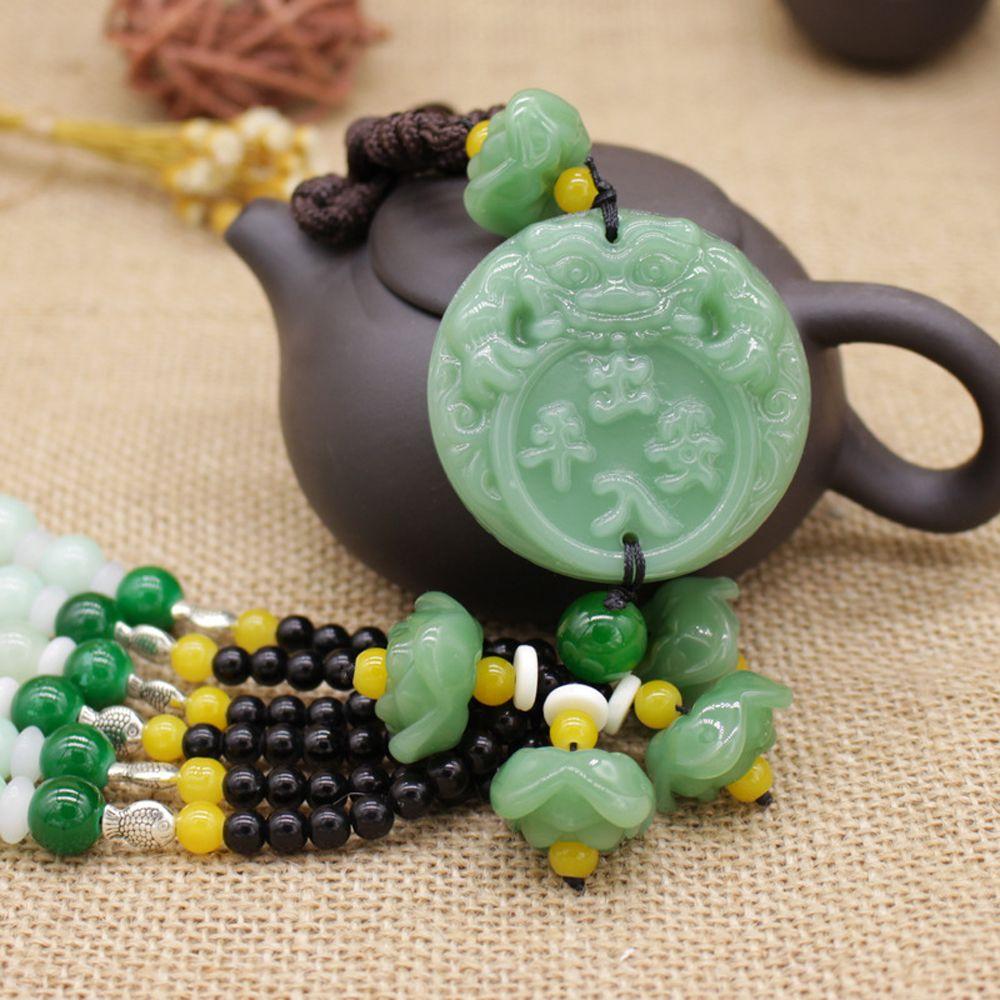 Home Green Jade Pendant Keychain Fortune Amulet Lucky Pendant Handwork Natural Obsidian Pendant
