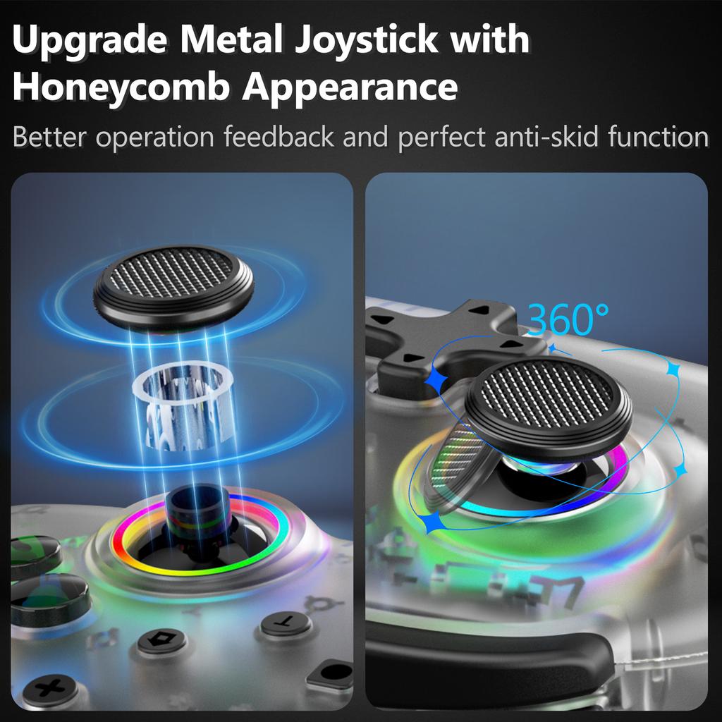 LinYuvo KS39B Wireless Pro Controller for Switch/Lite/OLED/Android/macOS, Adjustable Turbo, Vibration Motion, Gyro, Transparent