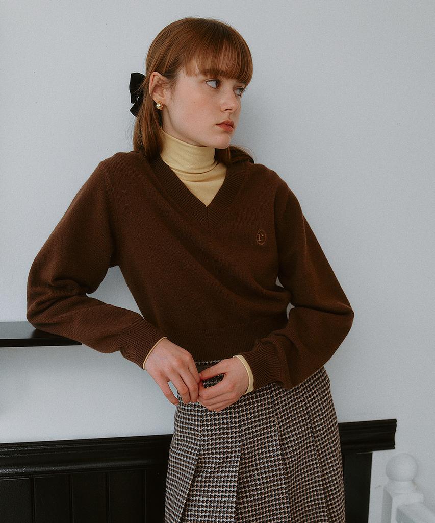 ROLAROLA V Neck Crop Knit Brown