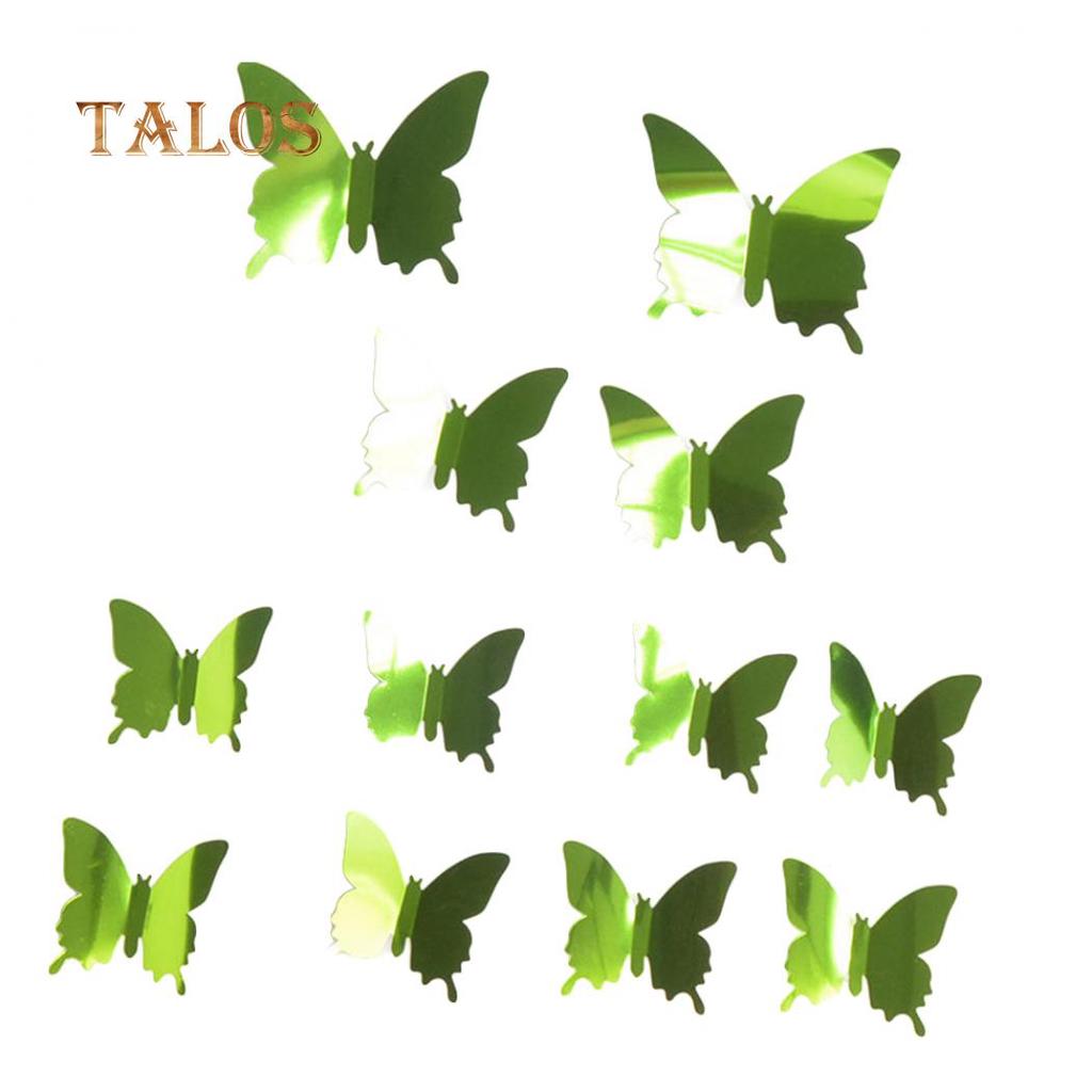 Talos 12Pcs/Set Mirror PVC Butterfly 3D Single Layer Wall Art Sticker Removable Home Decor