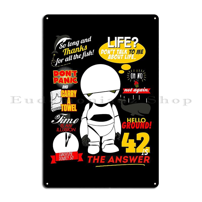 Good Grief DON'T PANIC Marvin Cute Hitchhikers Guide To the Galaxy and the Life Droid Project Metal Printing Tin Sign Poster