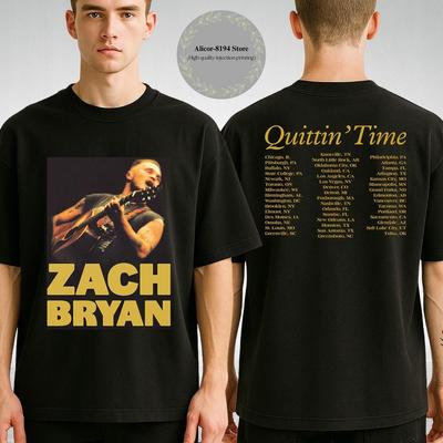 Zach Bryan Гитара Выстиранный Черный Двусторонний Унисекс Футболка