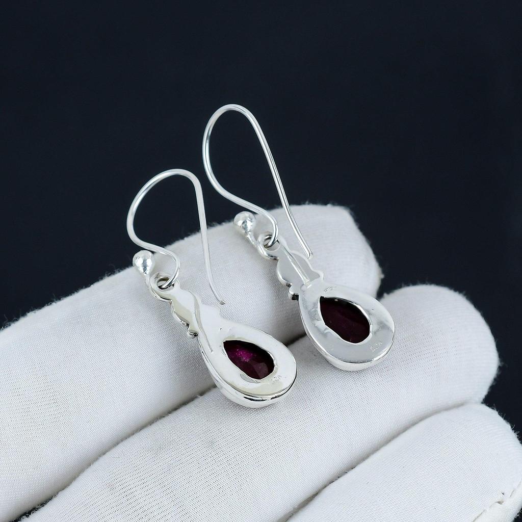 Изящные серьги с рубинами из кашмирского камня, серьги из стерлингового серебра 925 пробы, серьги-подвески ручной работы в стиле бохо из серебра, подарок на годовщину