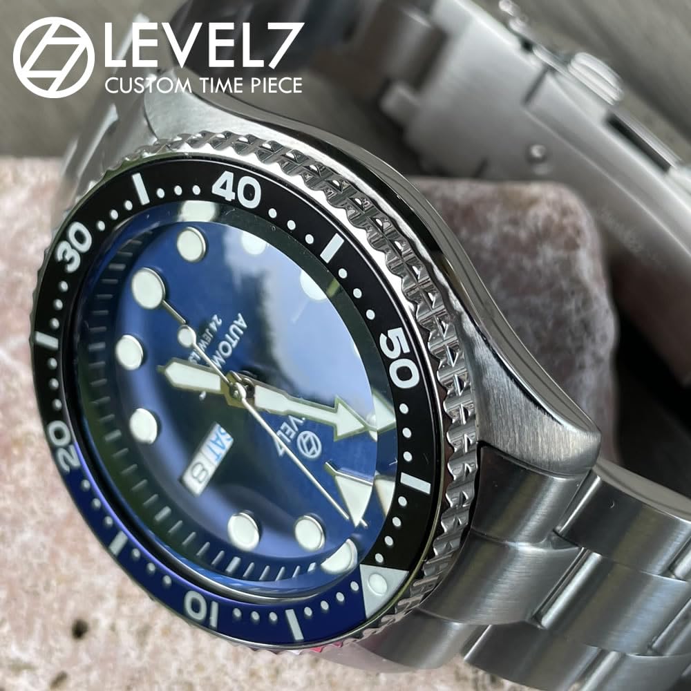 Handmade Japanese Watch 10 ATM Water Resistant Blue Sapphire Crystal NH36 Automatic Movement Watch LEVEL7 x Black Bezel Non-Reflective Diver's Men's