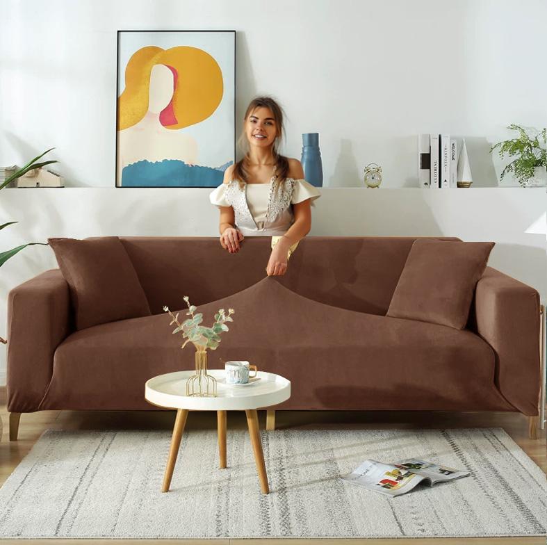 Couch Cover 3-Seater Sofa, Sofa Bed, Brown Velvet