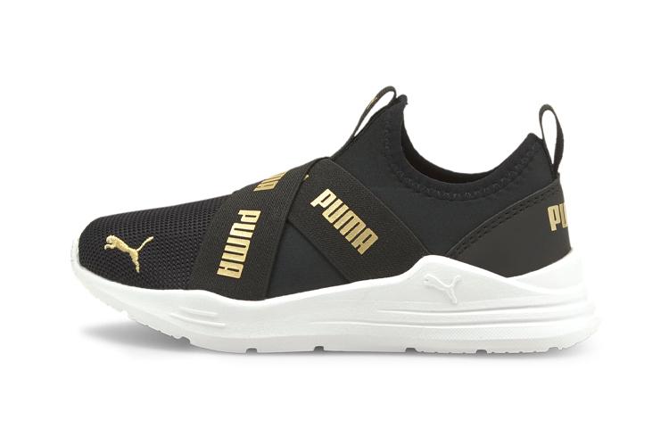 Puma Wired Run Slip-On Little Kid 'Black Team Gold'