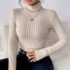 Осенне-зимняя сексуальная текстура Pit Stripe Slim Knit Long Sleeve Женская футболка Новые женские топы с высоким воротом Повседневные женские топы