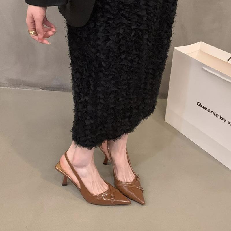 Нишевые французские черные туфли на высоком каблуке, сумка, сандалии с головкой, женская обувь 2025, новая летняя темпераментная обувь для светской львицы с острым носком, одинарные туфли