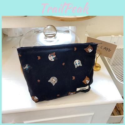 Милая косметичка из льна в японском стиле с кошкой, чехол для хранения помады, пенал, черный, серый, бежевый, мягкий холст, застежка-молния