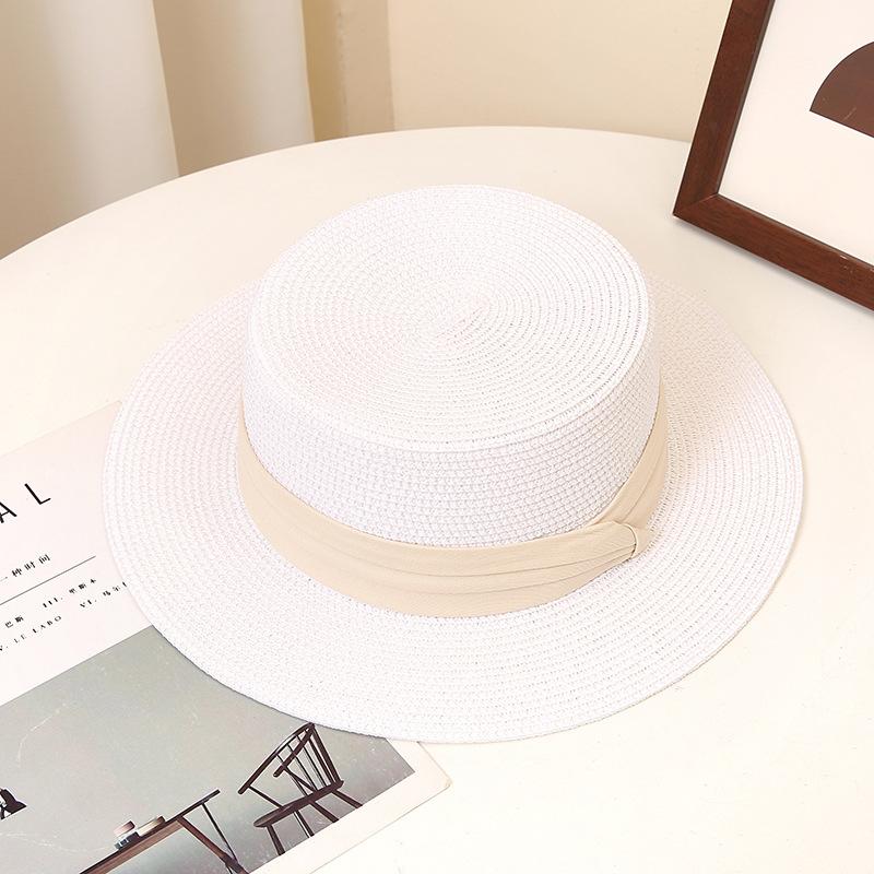 Элегантная соломенная шляпа от солнца во французском стиле, однотонная, с плоским верхом, для летнего пляжа, незаменимая вещь для женщин, идеально подходит для активного отдыха, садоводства и путешествий