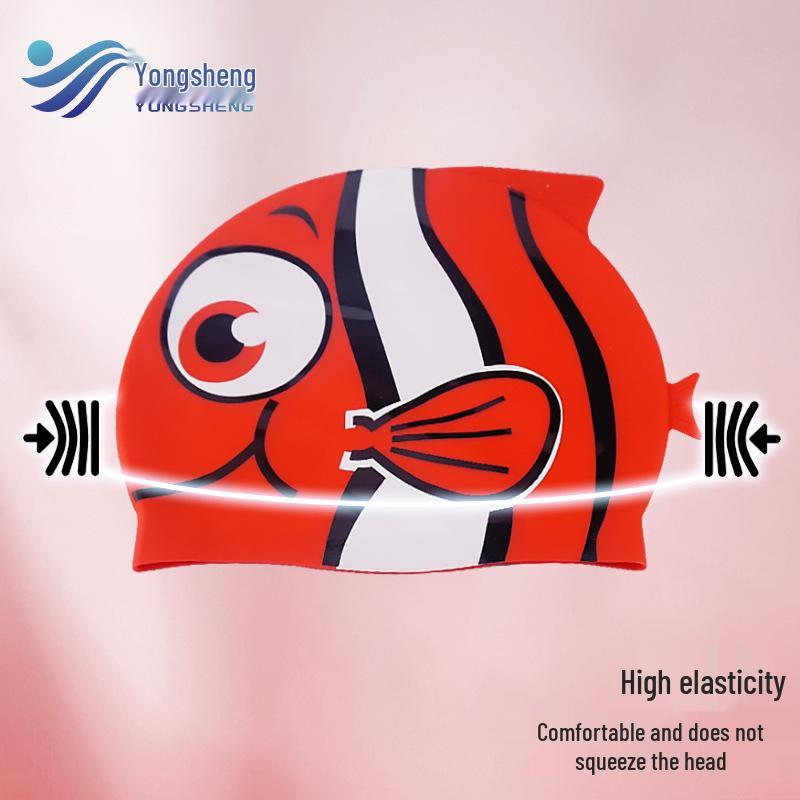 Children's Cartoon Fish Silicone Swim Cap - Waterproof, Non-slip, High Elasticity for Kids and Adults