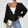 Элегантный женский вязаный кардиган-жакет - Однотонный, на пуговицах спереди, Автономный узор - Весна и Осень