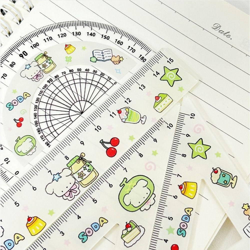 4pcs Math Geometry Tools Ruler Set Melon Dog Straight Ruler Portable Triangle Rulers  School Office