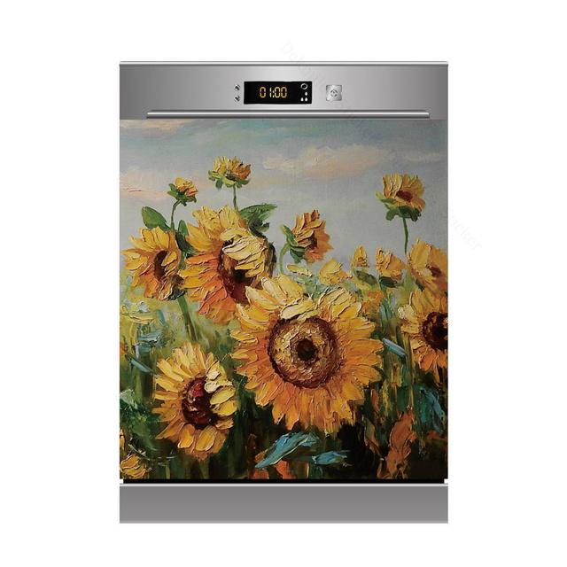 Наклейки на стену с солнечными цветами, чтобы покрыть холодильник, сельскую кухню, холодильник, пляжную ракушку, черную кошку, посудомоечную машину, виниловые 3D настенные фрески для дома