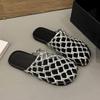 Summer New Breathable Mesh Weaving Baotou One Pedal Flat Bottom Cool Slippers Casual Versatile Women's Shoes