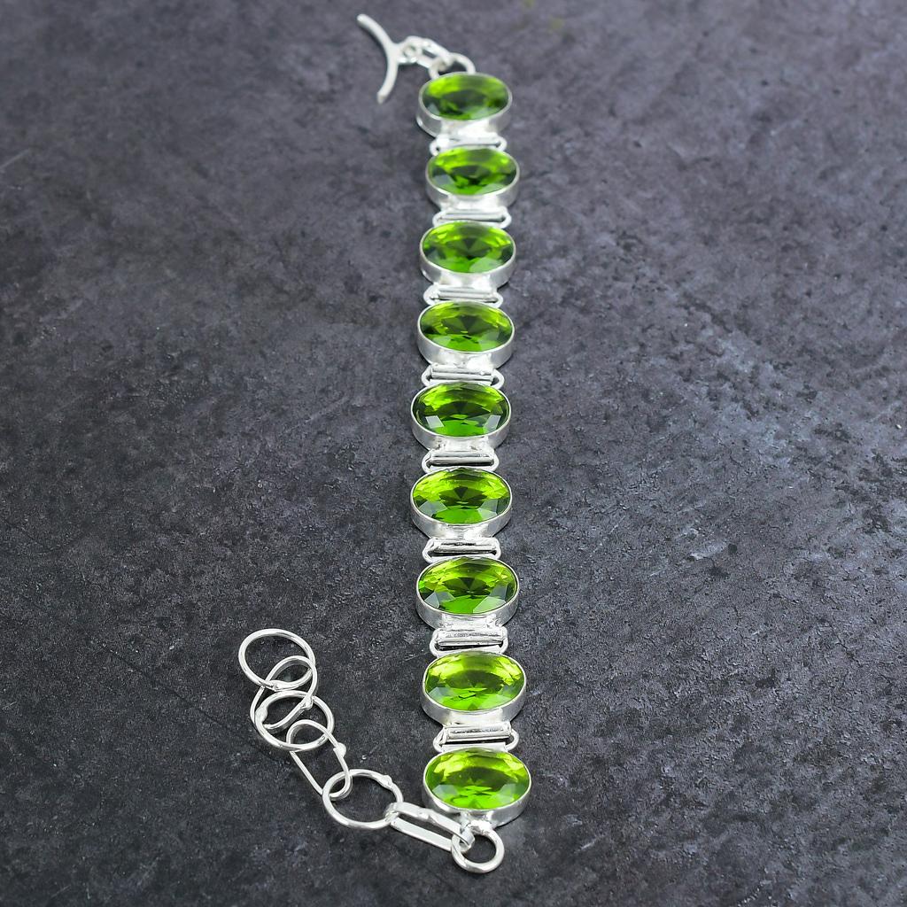 Браслет ручной работы из серебра 925 пробы с драгоценными камнями перидот 7-8 дюймов W3C46