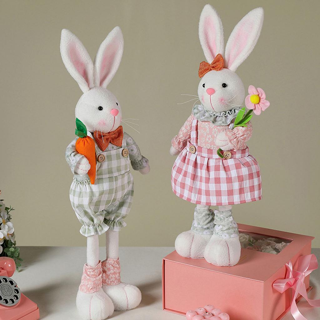 Cute Rabbit Easter Miniature Craft Extendable Legs Rabbit Ornament Fairy Garden Supplies Desk Home Figurine Ornament