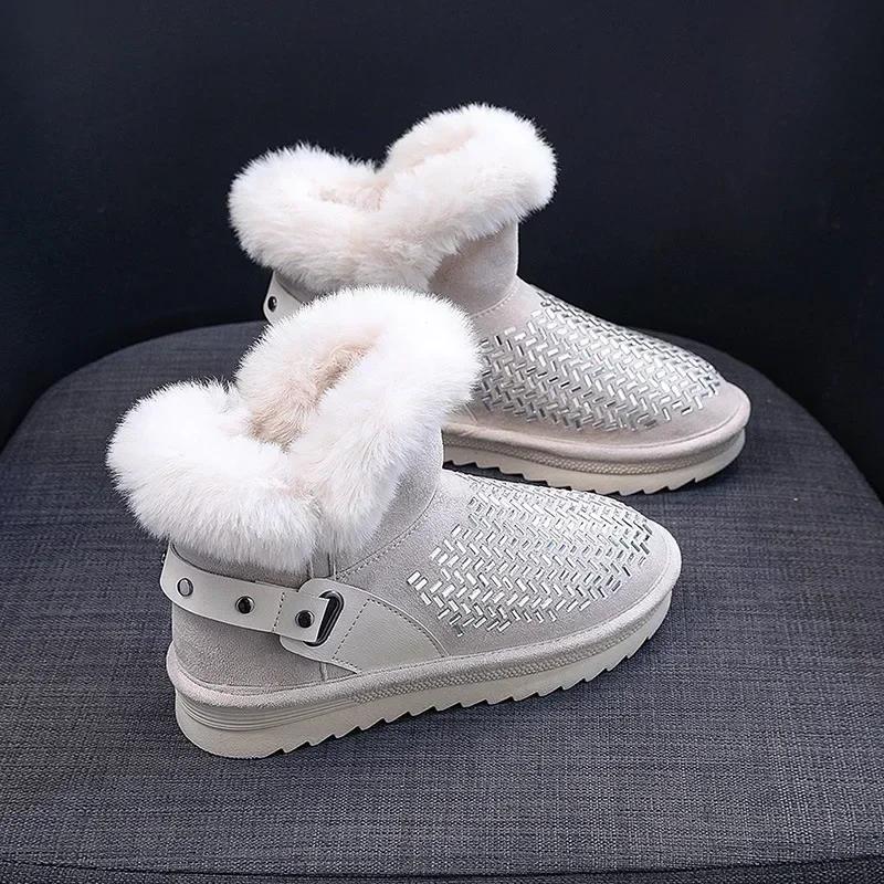 Модные женские ботильоны со стразами, зимние ботинки, элегантные на среднем каблуке, высококачественные ботильоны для женщин, весна 2024, защитный плюш