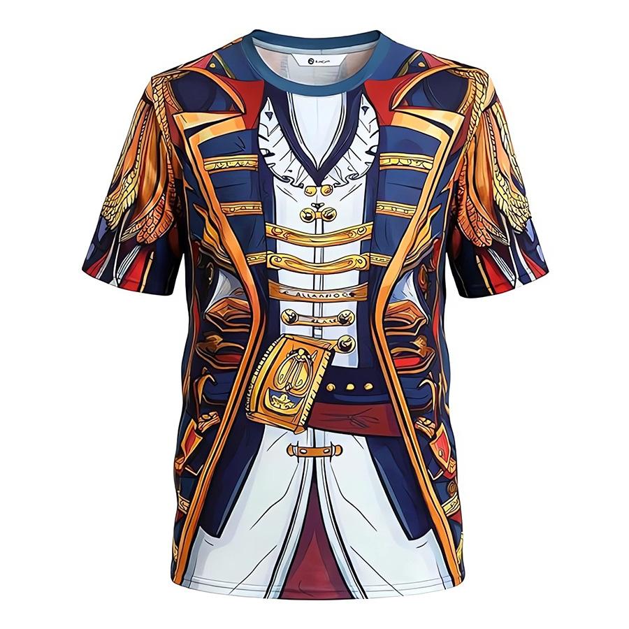 Pirate Costume Short-sleeve T-shirt Skull Captain Short-sleeve Men's 3d Printed Crew Neck Top Halloween Themed Party Costume
