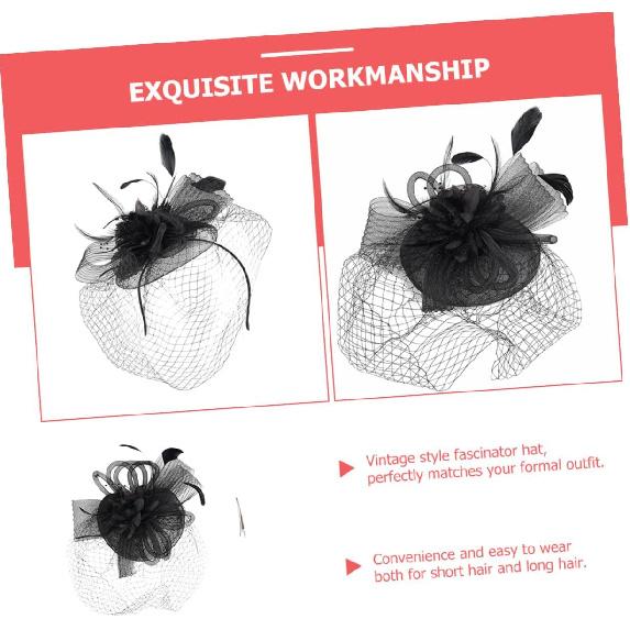 Mesh Flower Headband Cocktail Tea Party Hat Clip for Women Wedding Special Occasion Accessories Black